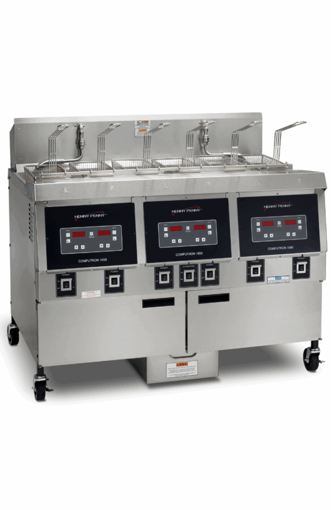 Henny Penny 320 Series 3-well commercial open fryer with digital controls, designed for high-volume foodservice operations.